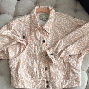 Pilcro and the Letterpress Peach and White Animal Print Jean Jacket